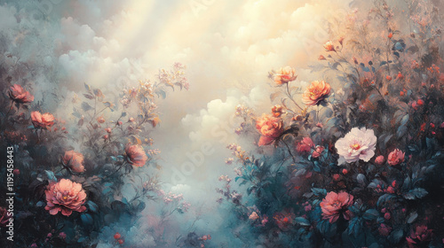 Floral Realistic Art in Misty Fog