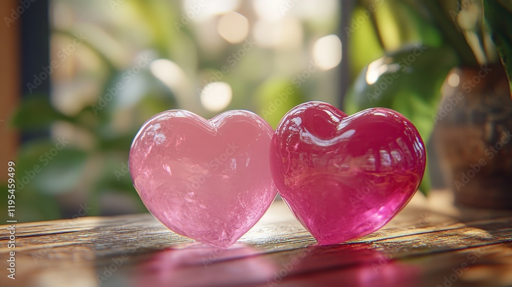 Two red wooden hearts on a rustic white background, symbolizing love and togetherness. Two red wooden hearts on a rustic white background, symbolizing love and togetherness.