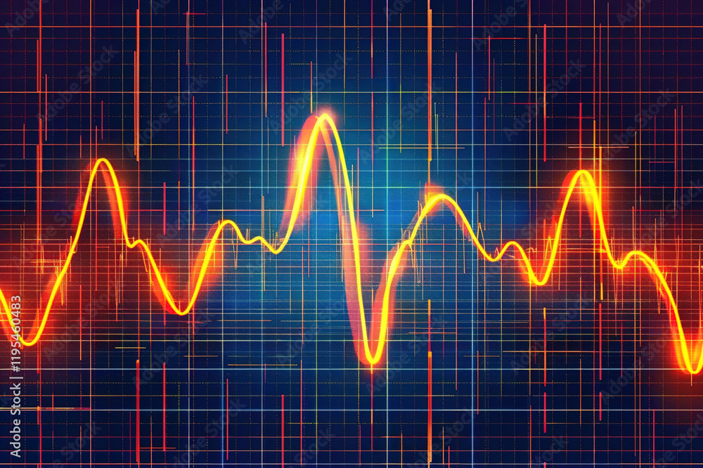 Naklejka premium Digital heartbeat line pulsates steadily on a vibrant blue grid background