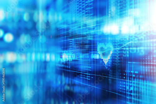 Digital heartbeat line pulsates steadily on a vibrant blue grid background