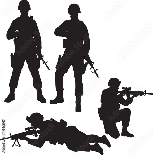 Silhouettes of Soldiers in Various Combat Positions