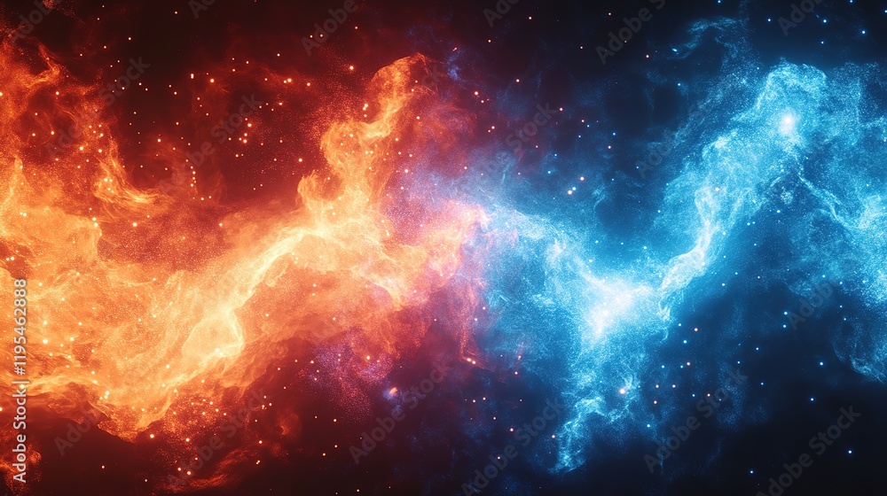 Cosmic collision of colors a stunning visual of blue and orange nebulae in space digital art concept immersive universe Cosmic collision of colors a stunning visual of blue and orange nebulae in space digital art concept immersive universe