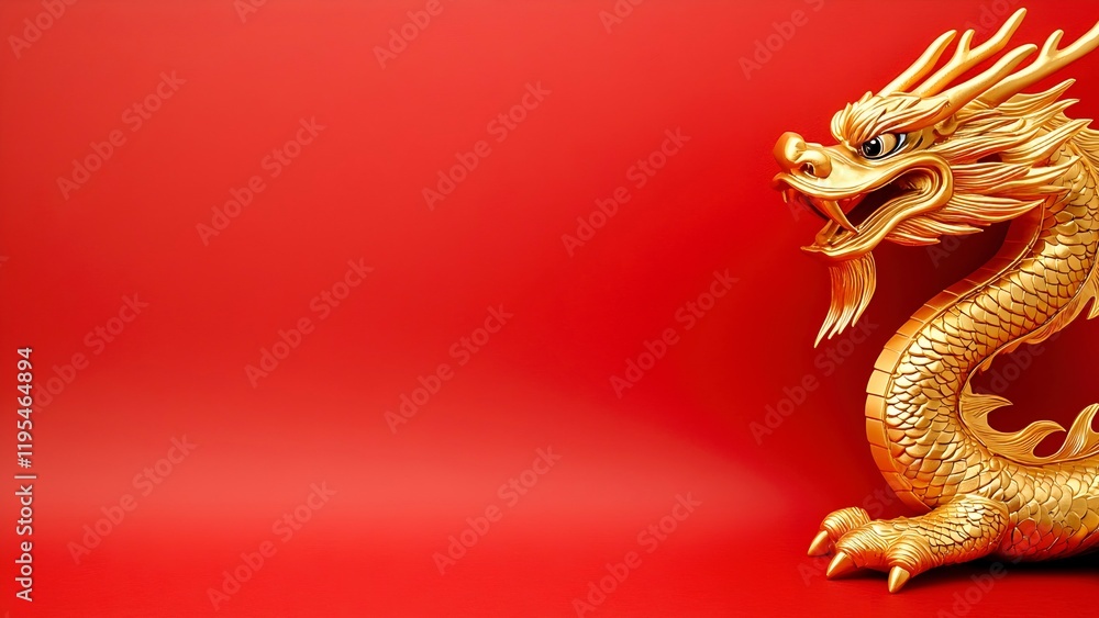 Golden Dragon on Red Background for Festive Themes Golden Dragon on Red Background for Festive Themes