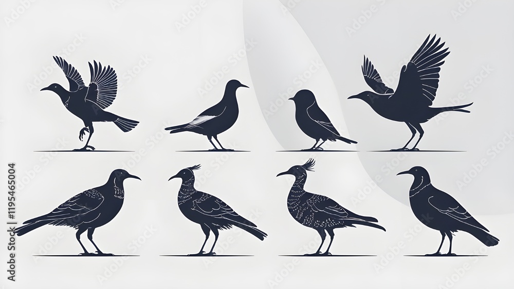 Fototapeta premium Birds silhouette white background 