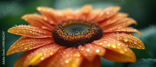 Dew-kissed orange flower closeup. (3) photo