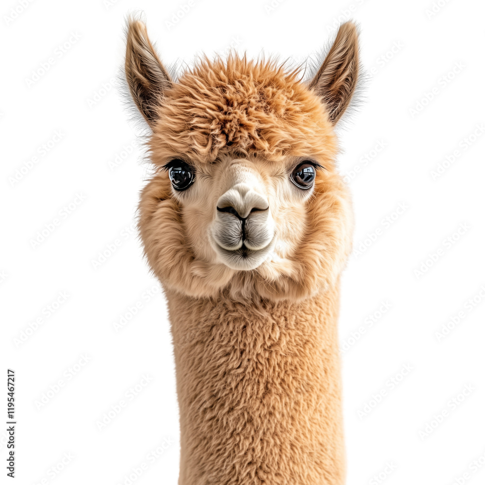 Fototapeta premium Curious alpaca portrait animal photography on a transparent background