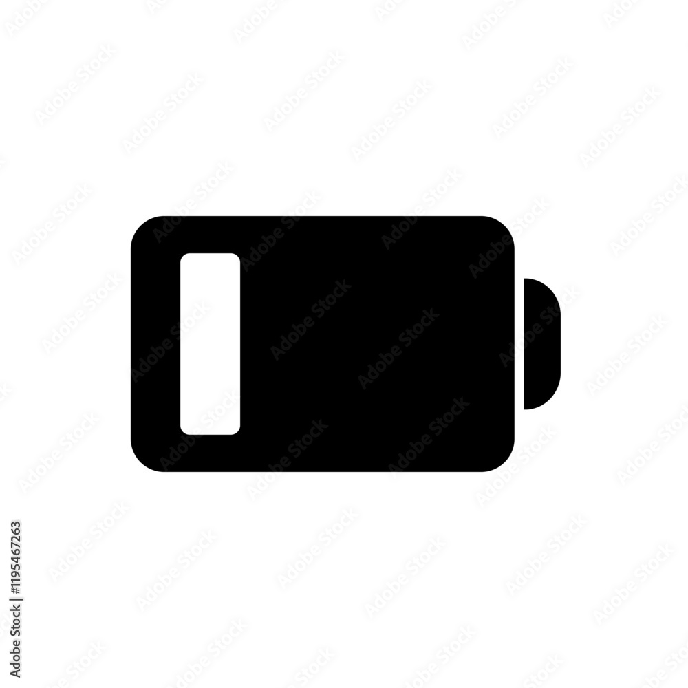 Battery icon showing low charge, representing minimal power or energy remaining. Battery icon showing low charge, representing minimal power or energy remaining.