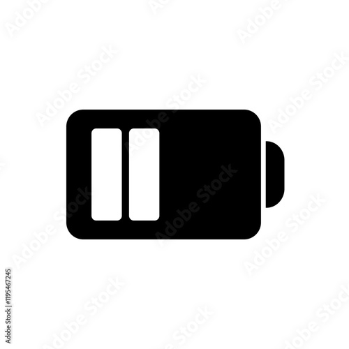 Battery icon showing half charge, representing moderate power or energy level.