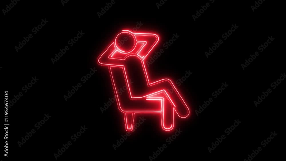 Glowing neon Human Relaxing Chair icon isolated on black background. HD Video motion graphic animation Glowing neon Human Relaxing Chair icon isolated on black background. HD Video motion graphic animation