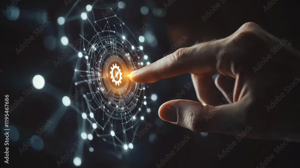 Digital Innovation: Hand Interacting with a Futuristic Technology Interface Digital Innovation: Hand Interacting with a Futuristic Technology Interface
