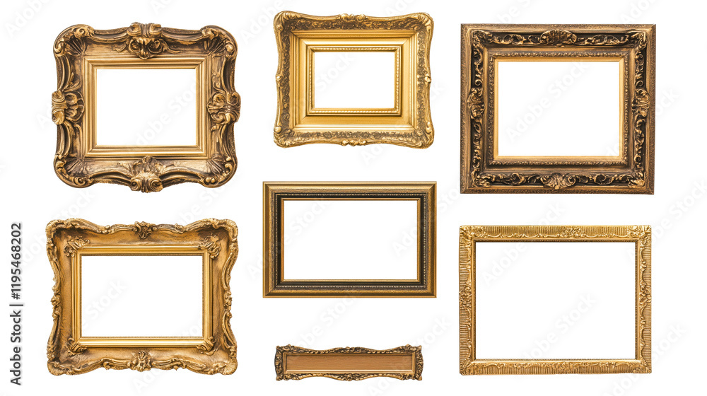 Set of decorative classic wooden picture frames on transparency background, laxury Set of decorative classic wooden picture frames on transparency background, laxury