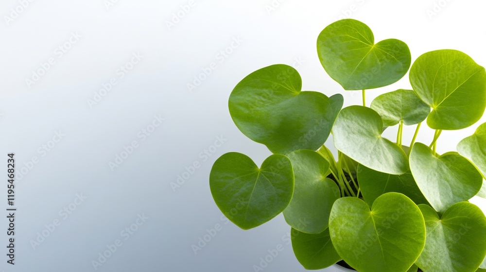 Obraz premium Vibrant green heart-shaped leaves bask in soft light a serene botanical composition. AI Generated