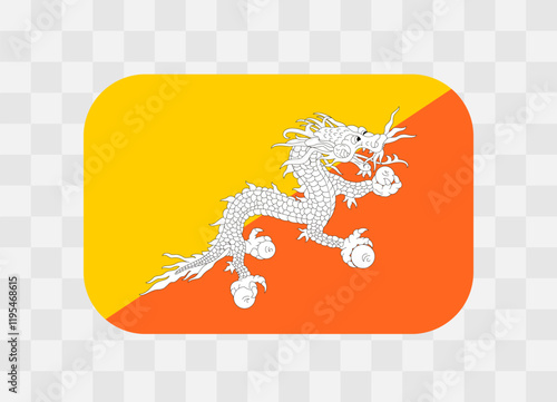 Bhutan flag - rounded rectangle colorful flag representing a country cultural identity and heritage. The essence of national pride and unity. Vector flag on transparent background.