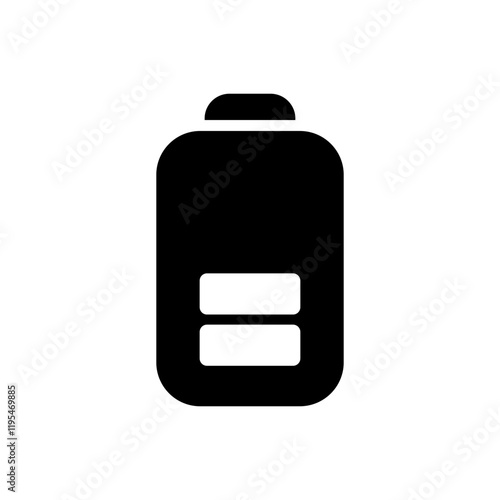 Battery icon showing half charge, representing moderate power or energy level.