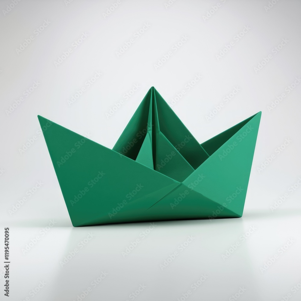 A teal origami paper boat, meticulously folded, sits on a white background. A teal origami paper boat, meticulously folded, sits on a white background.