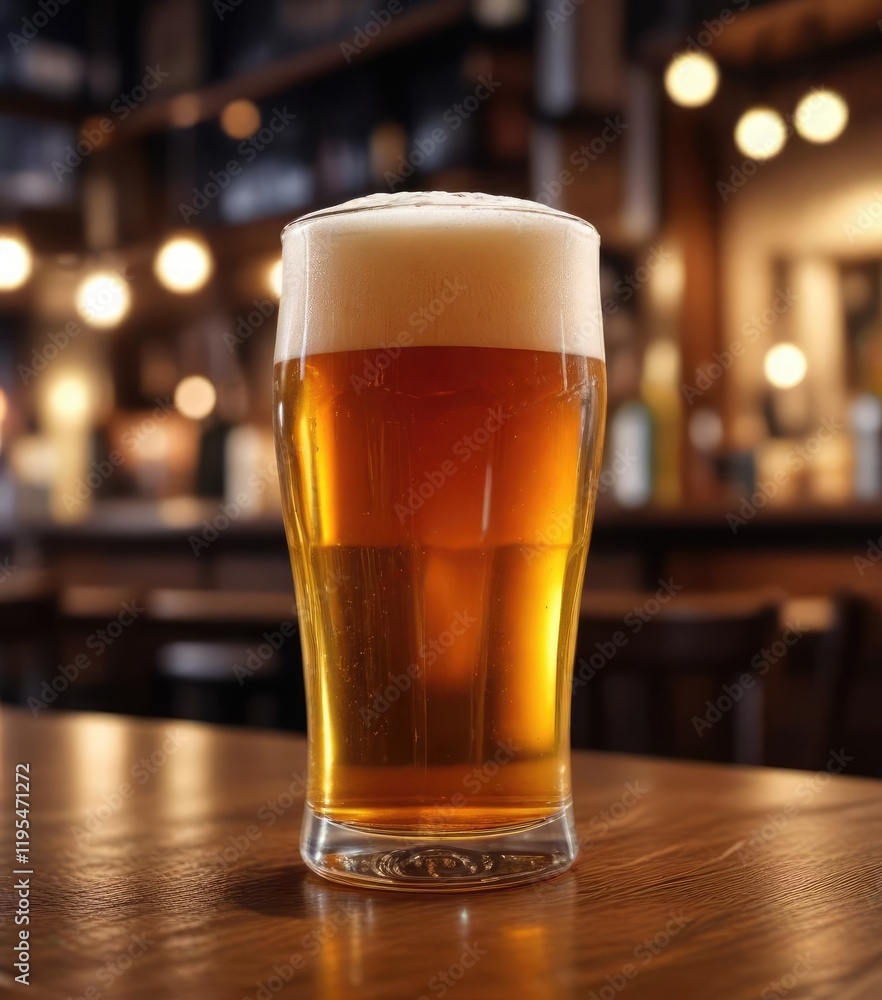 A glass of beer sits on a table with blurred background of a dimly lit pub in the evening, with soft focus effect, peaceful ambiance, beer, refreshment A glass of beer sits on a table with blurred background of a dimly lit pub in the evening, with soft focus effect, peaceful ambiance, beer, refreshment