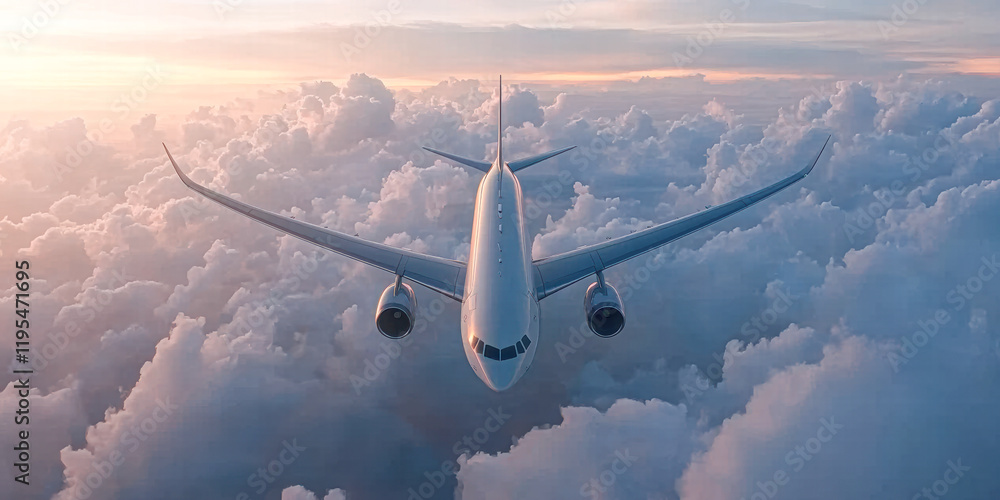 Airplane flying over clouds at sunset aerial view travel Airplane flying over clouds at sunset aerial view travel