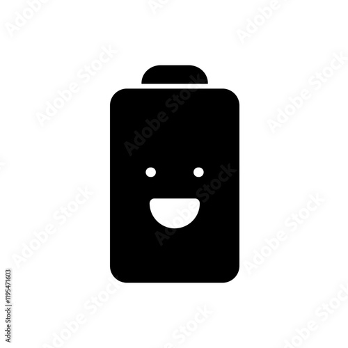 Battery icon with a laughing face, symbolizing maximum charge, excellent performance, or high energy.