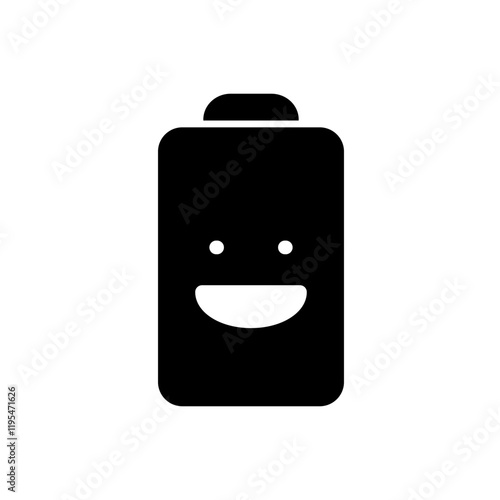 Battery icon with a laughing face, symbolizing maximum charge, excellent performance, or high energy.