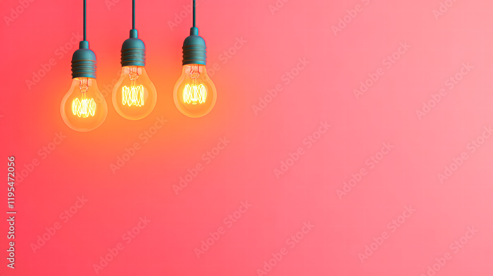Illuminating light bulbs on pink background for modern decor inspiration Illuminating light bulbs on pink background for modern decor inspiration