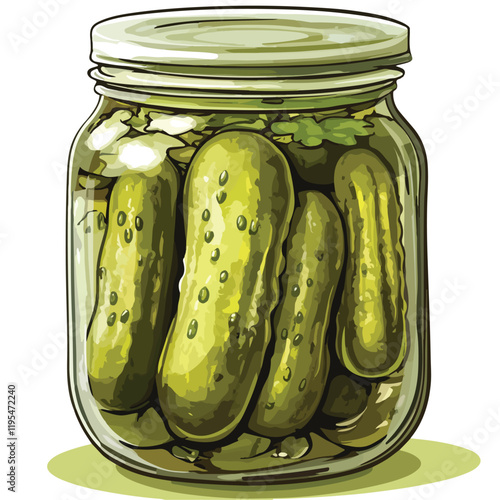 A drawing of a jar of pickles with a label that says cucumber
