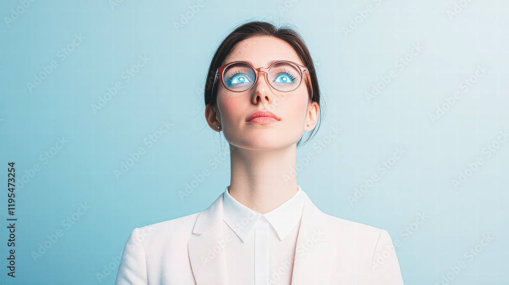 Inspiring portrait of a confident woman in glasses against minimalist background Inspiring portrait of a confident woman in glasses against minimalist background