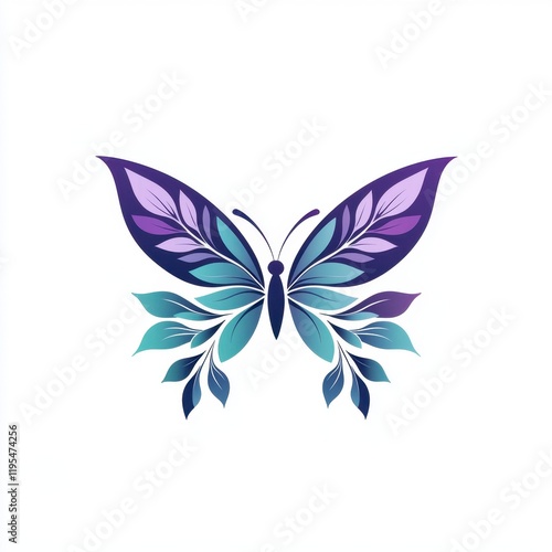 Vibrant butterfly illustration with colorful wings in purple and teal hues on a clean white background