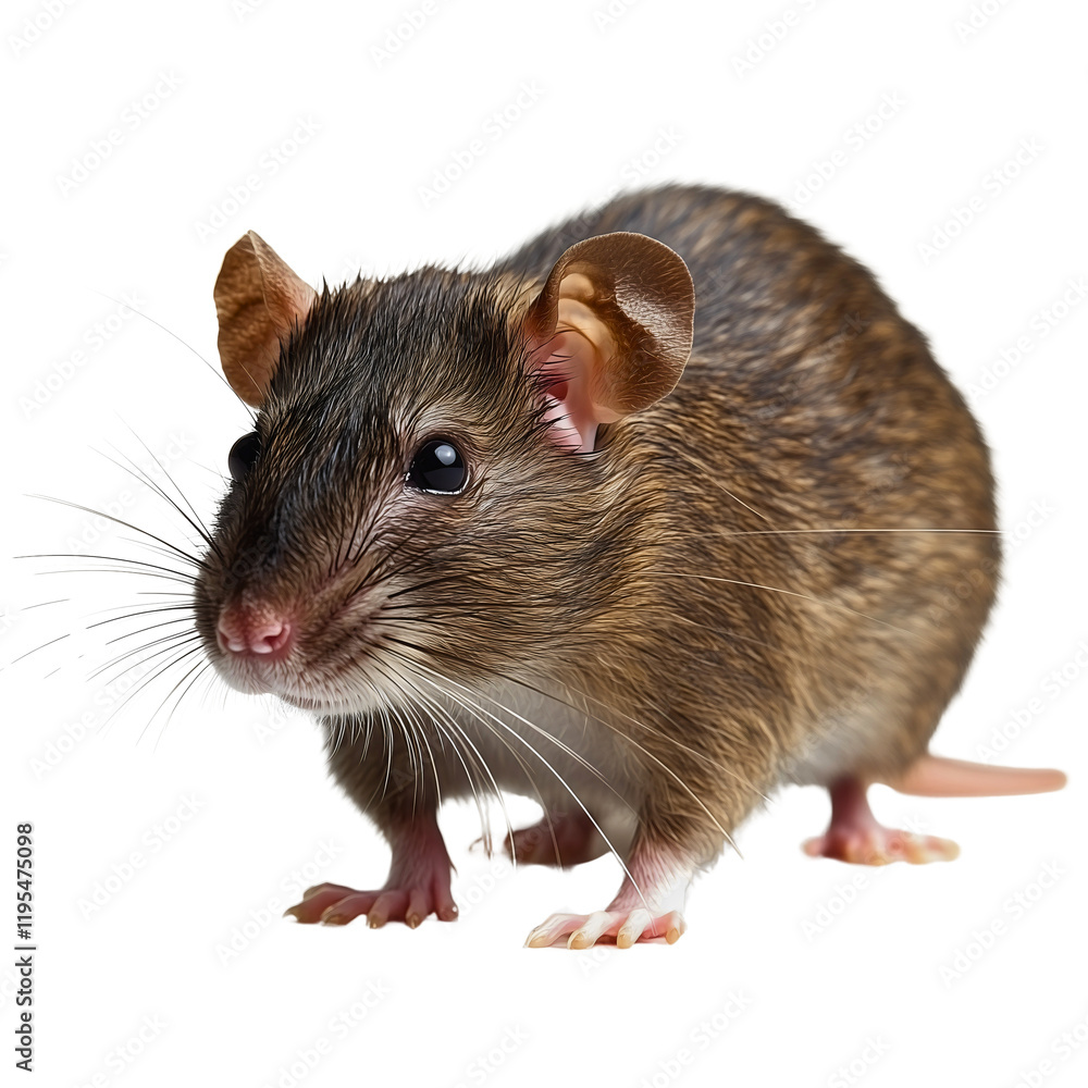 Curious brown pet rat portrait in studio setting on white background Curious brown pet rat portrait in studio setting on white background