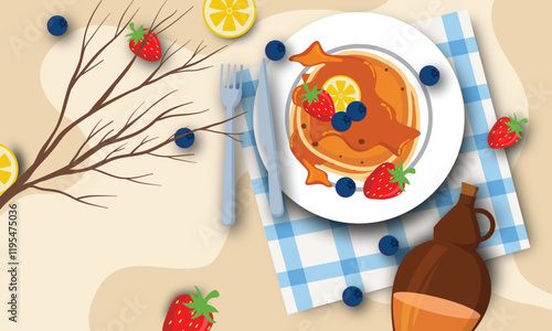 Pancake day illustration, pancake served on white plat vector set.