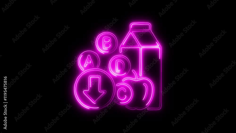Glowing neon Vitamins icon isolated on black background. HD Video motion graphic animation Glowing neon Vitamins icon isolated on black background. HD Video motion graphic animation
