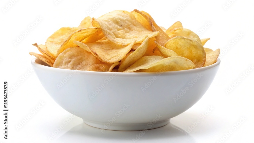 White bowl with potato chips isolated on white background
White bowl with potato chips isolated on white background