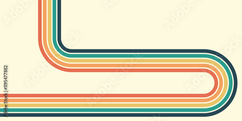 Retrofuturism poster design in trendy retro line style. Modern art poster retro vintage style 70s stripes background template lines shapes vector design.