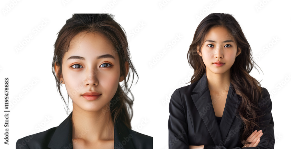 Business portrait of young Asian woman on white backg Business portrait of young Asian woman on white backg