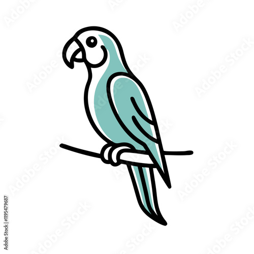 Parrot sitting on branch with teal accents icon.