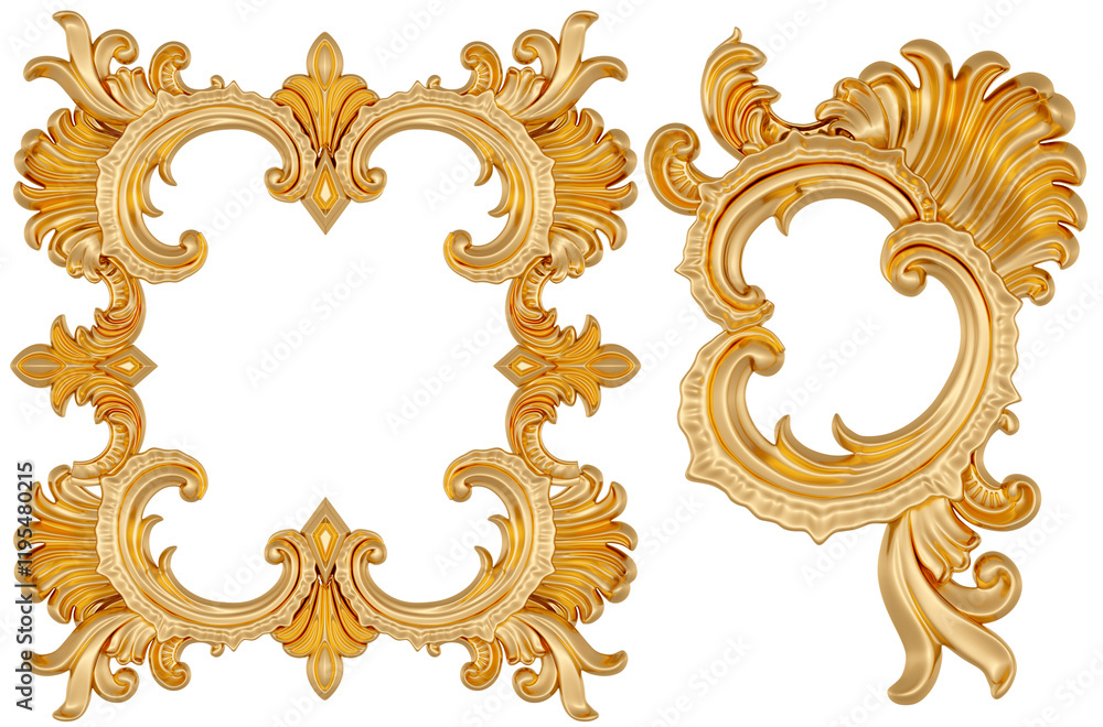 Golden frame on transparent background, cut out, 3D render Golden frame on transparent background, cut out, 3D render