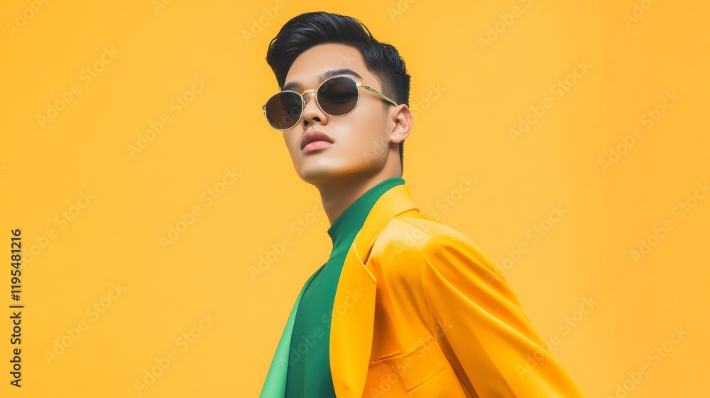 Vibrant Portrait of a Confident Man in Modern Style Against Minimalist Background Vibrant Portrait of a Confident Man in Modern Style Against Minimalist Background