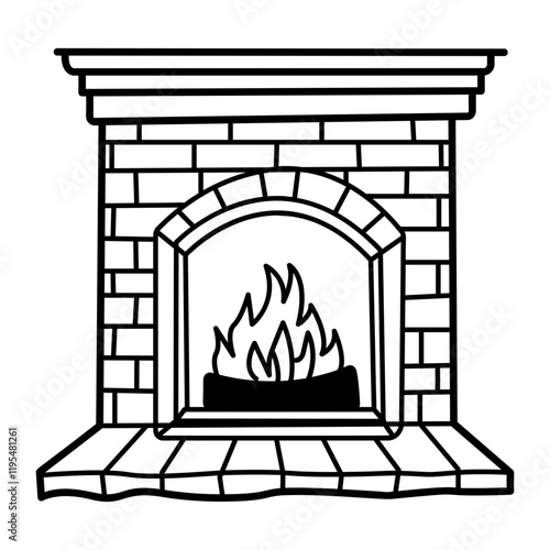 Cozy fireplace icon in hand drawn style