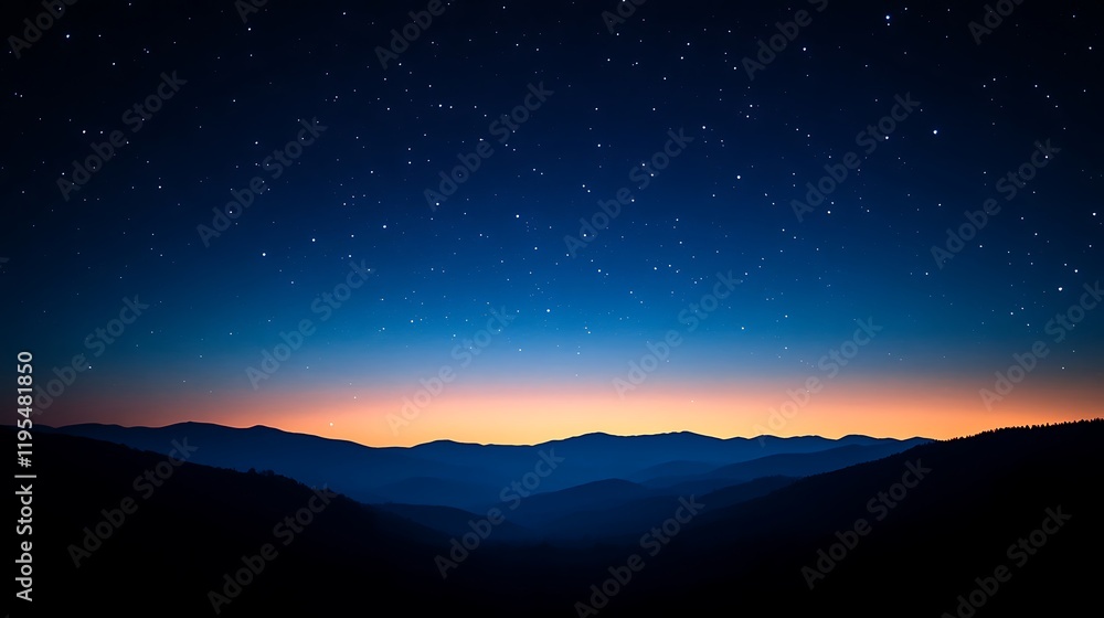 Fototapeta premium Starry Night Sky Over Silhouetted Mountain Ranges