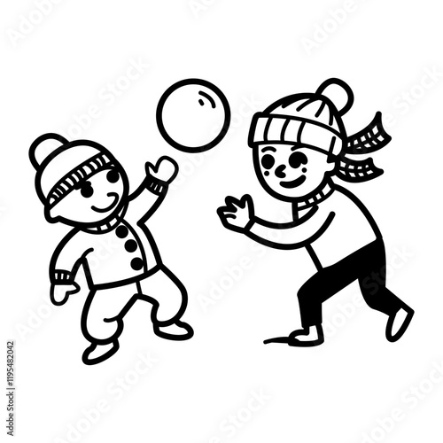 Snowball fight between two character, doodle icon