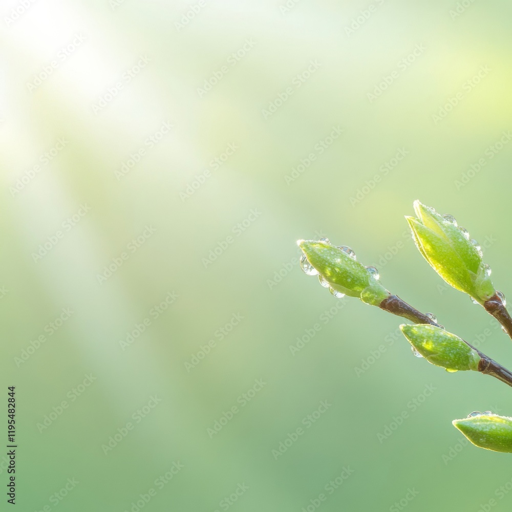 Fresh Spring Buds with Dew Drops Illuminated by Sunlight Fresh Spring Buds with Dew Drops Illuminated by Sunlight