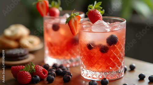 Fresh delicious cocktails with berries and sweets on the table. photo