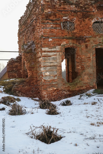 Ruins of an unknown abandoned church in the Nizhny Novgorod region of Russia photo