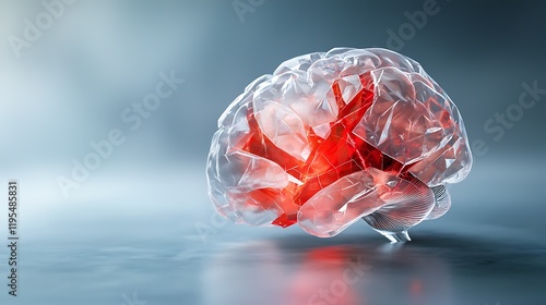 Holographic Brain Fragmenting with Vibrant Red Accents   Conceptual Visualization of the Mind s Complexity and Cognitive Processes photo