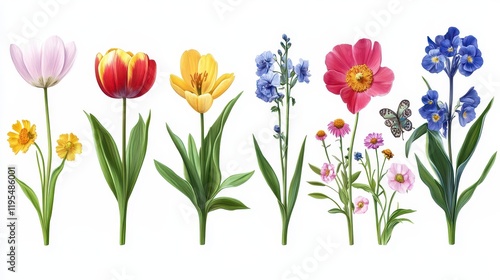 Wallpaper Mural Vibrant collection of colorful spring flowers with butterflies Torontodigital.ca