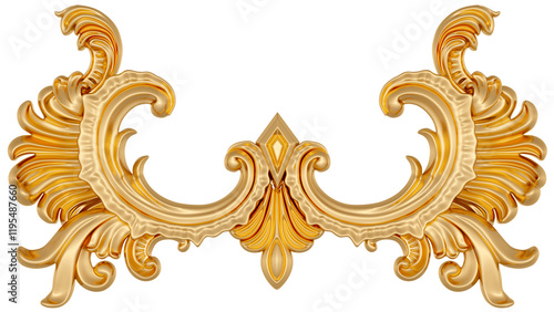 Gold ornament on transparent background, cut out, 3D render