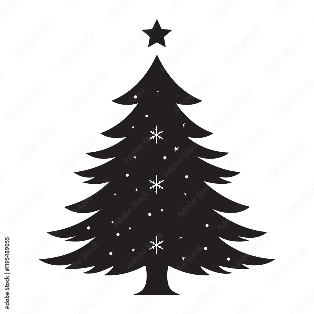 Obraz premium Christmas Tree Winter Snowflake Silhouette Vector on White Background