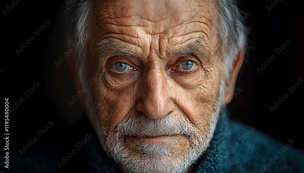 Close-up Portrait of an Older Man with Intense Blue Eyes and Distinctive Facial Features, Capturing a Sense of Wisdom and Life Experience in Natural Light Close-up Portrait of an Older Man with Intense Blue Eyes and Distinctive Facial Features, Capturing a Sense of Wisdom and Life Experience in Natural Light