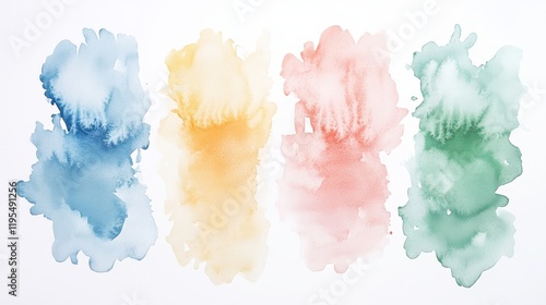 Vibrant pastel watercolor stains create an abstract backdrop of flowing colors with soft edges and delicate transitions