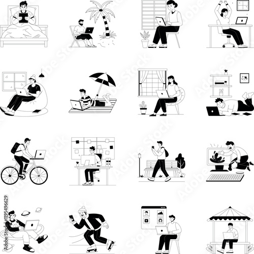 Basic RGBLatest Collection of Telecommuting Hand Drawn Illustrations 