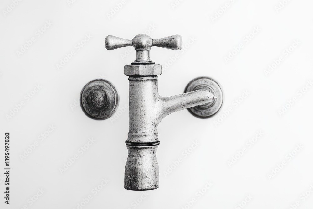 Antique silver faucet with cross handle and wall plates Antique silver faucet with cross handle and wall plates